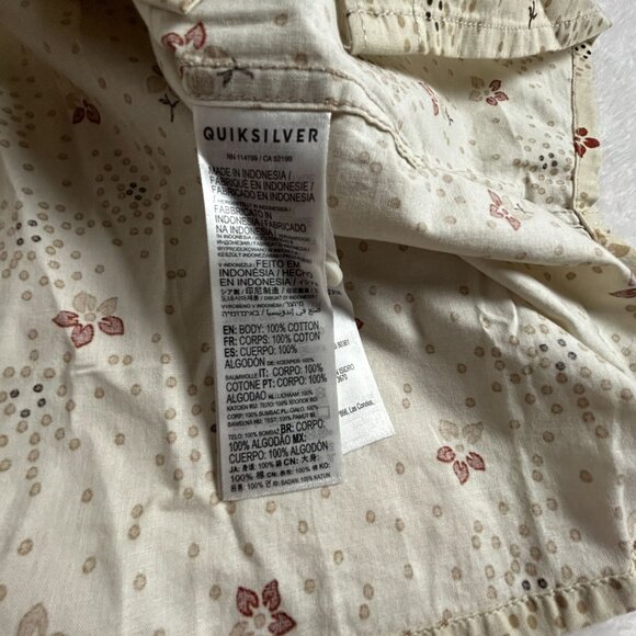 Quiksilver Mens Beige Summer Petals Woven Short Sleeve Button-Up Shirt Large New - Picture 4 of 8